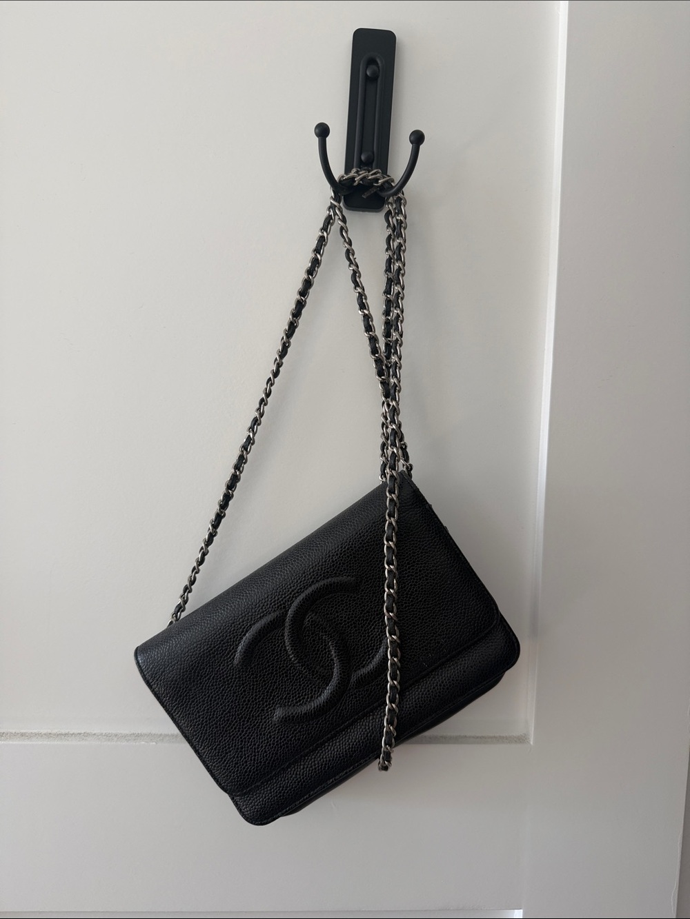 CHANEL Black Quilted Caviar Leather Single Flap Shoulder Bag